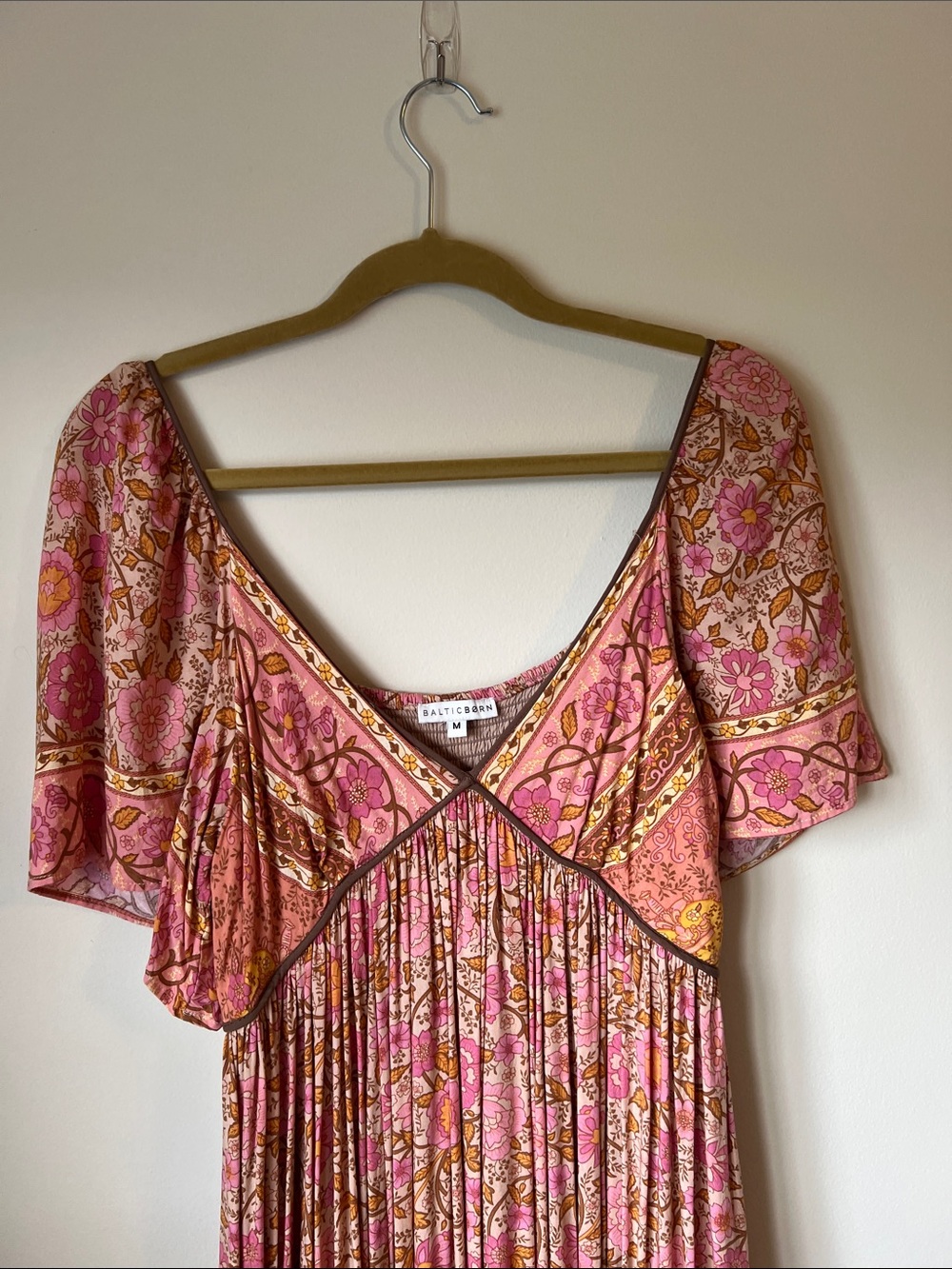 Baltic Born Pink and Gold Floral Maxi Dress